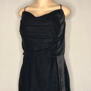 Plus Size XL 2X Black Velvet Evening Gown Cowl Neck Corset Back Formal Maxi Slit